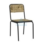 DCTE-001 Classic Industrial Steel Teak Side Dining Chair