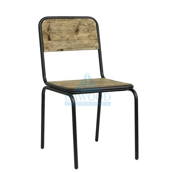 Classic Industrial Steel Teak Side Dining Chair