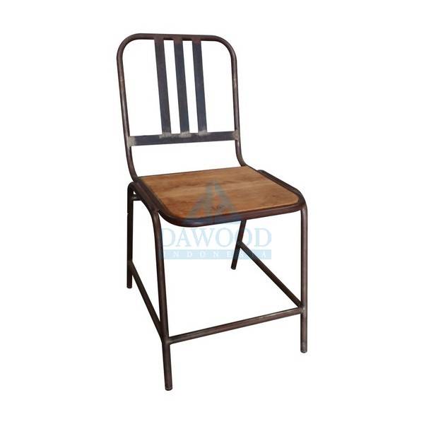 DCTE-002 Eno Industrial Steel Teak Side Dining Chair Eno Industrial Steel Teak Side Dining Chair
