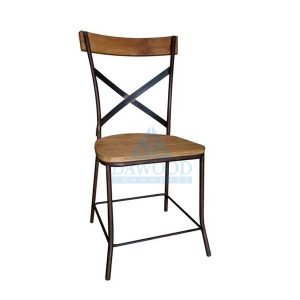 X Industrial Steel Teak Side Dining Chair
