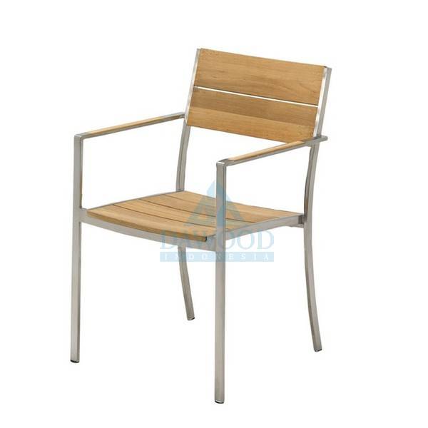 DCTE-013 Zeen Stainless Steel Teak Arm Dining Chair Zeen Stainless Steel Teak Arm Dining Chair