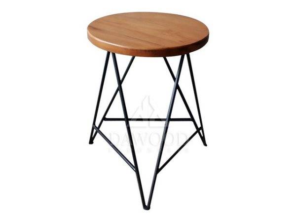 Stool Wood and Steel DRER-006 Round Height Triangle Leg Bar Stool Black