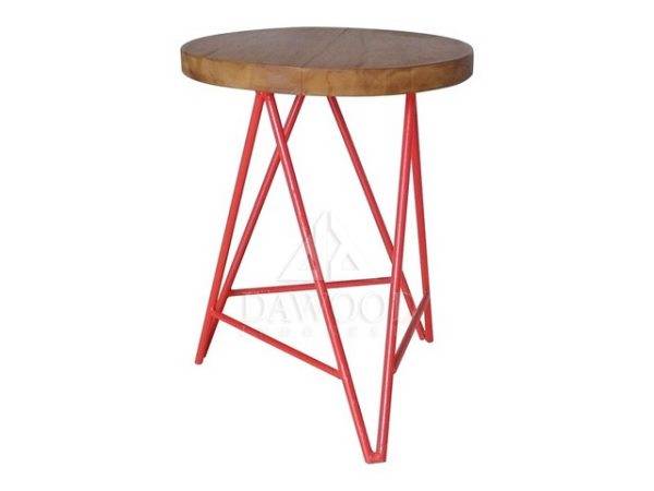 Stool Wood and Steel DRER-007 Round Height Triangle Leg Bar Stool Red