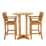 DRSR-002-Round Teak Bar Table and 2 Bar Arm Chair Set-Chair-58X58X114cm.Table-70X70X110