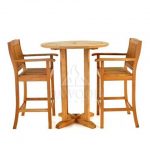 Round Teak Bar Table and 2 Bar Arm Chair Set