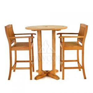 Round Teak Bar Table and 2 Bar Arm Chair Set