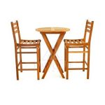 Bar Sets DRSR-003 Round Teak Bar Table and 2 Bar Side Chair Set