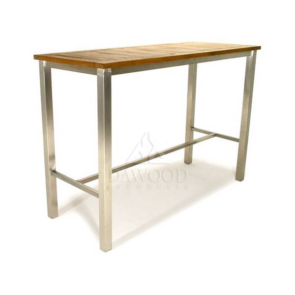 Modern Teak and Stainless Steel Console Table