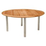 Round Teak Stainless Steel Leg Dining Table