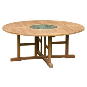Round Fixed Teak Garden Granite Dining Table