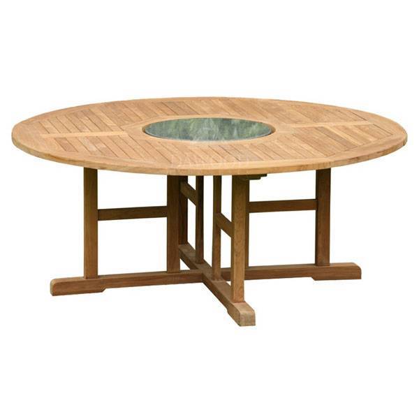 Round Fixed Teak Garden Granite Dining Table