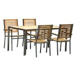 Industrial-Stainless-Steel-Frame-and-Teak-Table-4-Chairs-Dining-Set