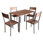 Industrial-Stainless-Steel-Frame-and-Teak-Table-4-Side-Chairs-Dining-Set