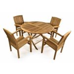 Teak-Folding-Round-4-Stackable-Chairs-Garden-Dining-Set