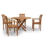 Teak-Folding-Round-4-Stackable-Chairs-Outdoor-Dining-Set