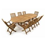 Teak-Oval-Fixed-8-Folding-Chair-Garden-Dining-Set