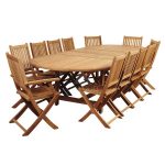 Teak-Oval-Table-Double-Extended-12-Folding-Chairs-Dining-Set